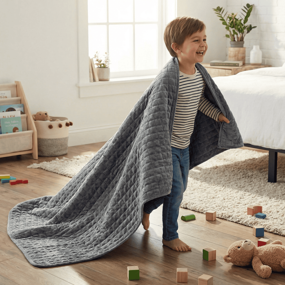 Original therapy blanket - weighted blanket with 4-season cover in gray for children