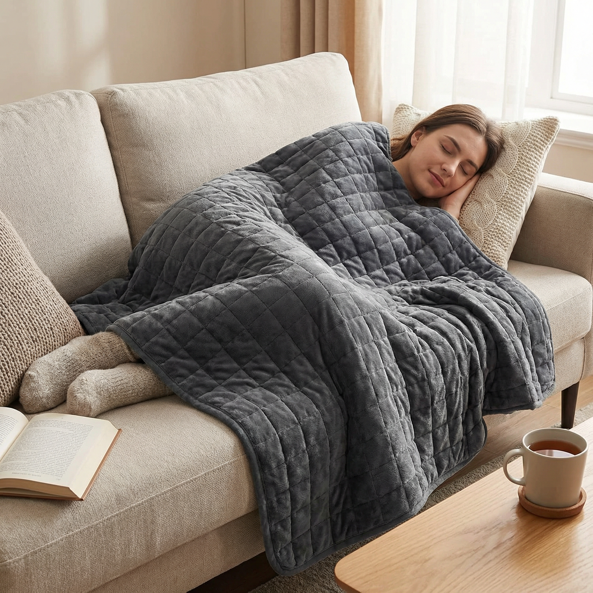 Originele therapiedeken - Gewichtsdeken met 4-seizoenen hoes in dennegroen voor volwassenen