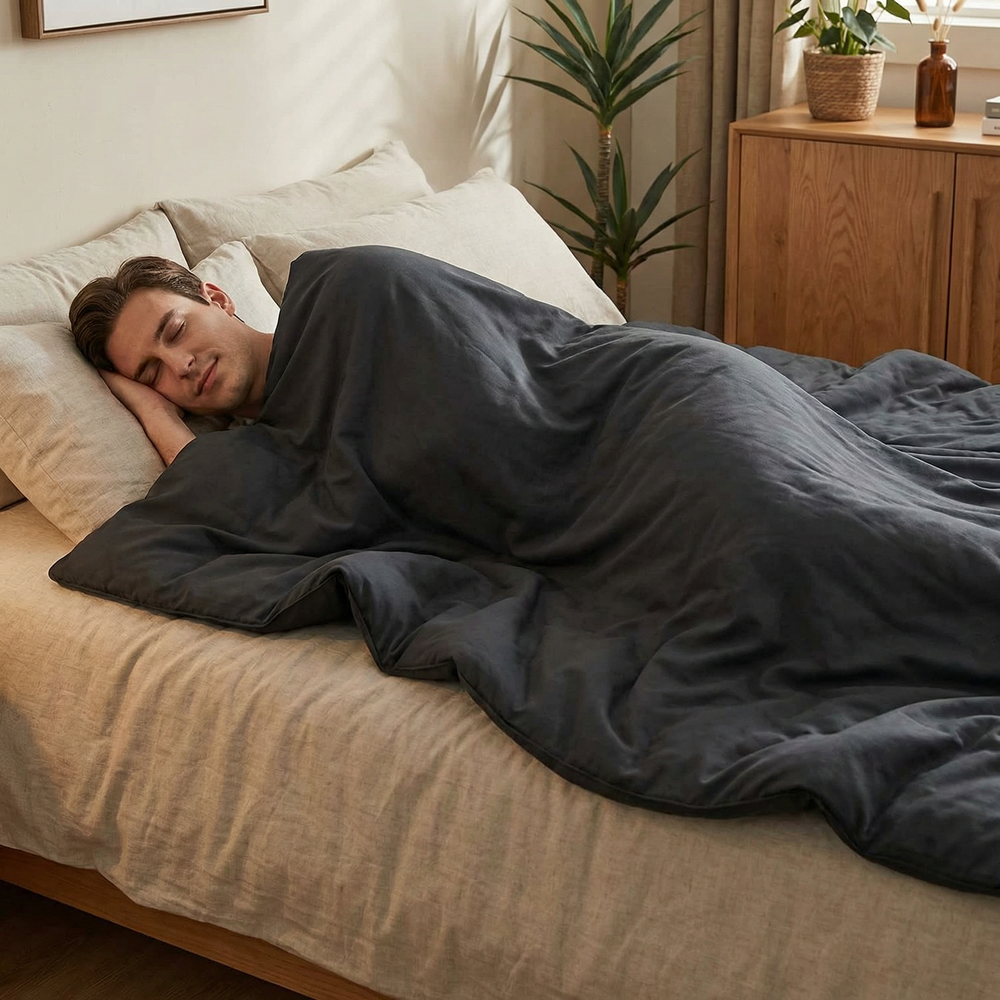 Original therapy blanket - weighted blanket with cotton cover in dark gray for adults
