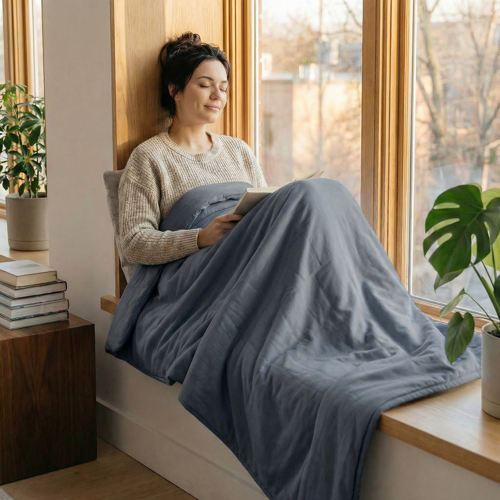 Original therapy blanket - weighted blanket with cotton cover in steel blue for adults
