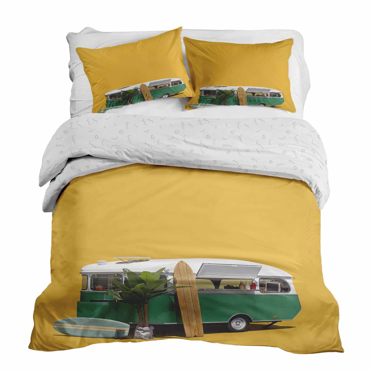 Therapy blankets bedding set yellow with bus