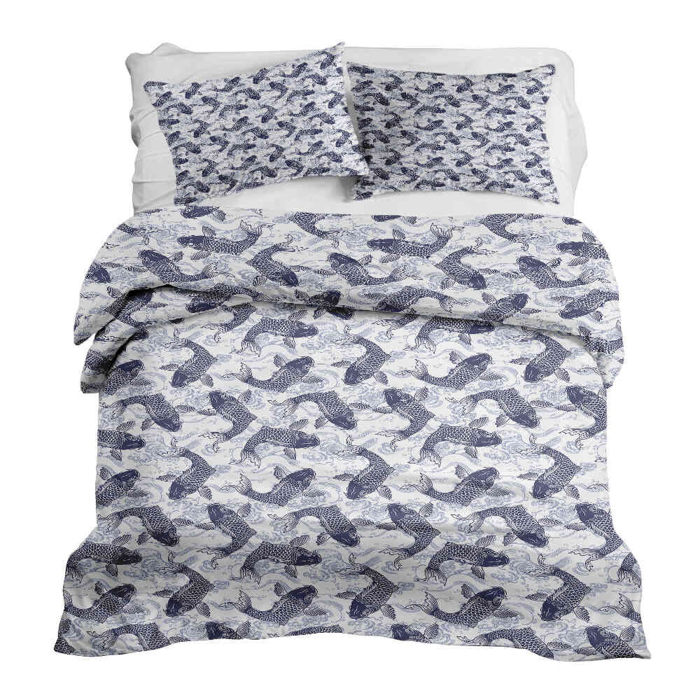 Set de ropa de cama con manta terapéutica y kois azules
