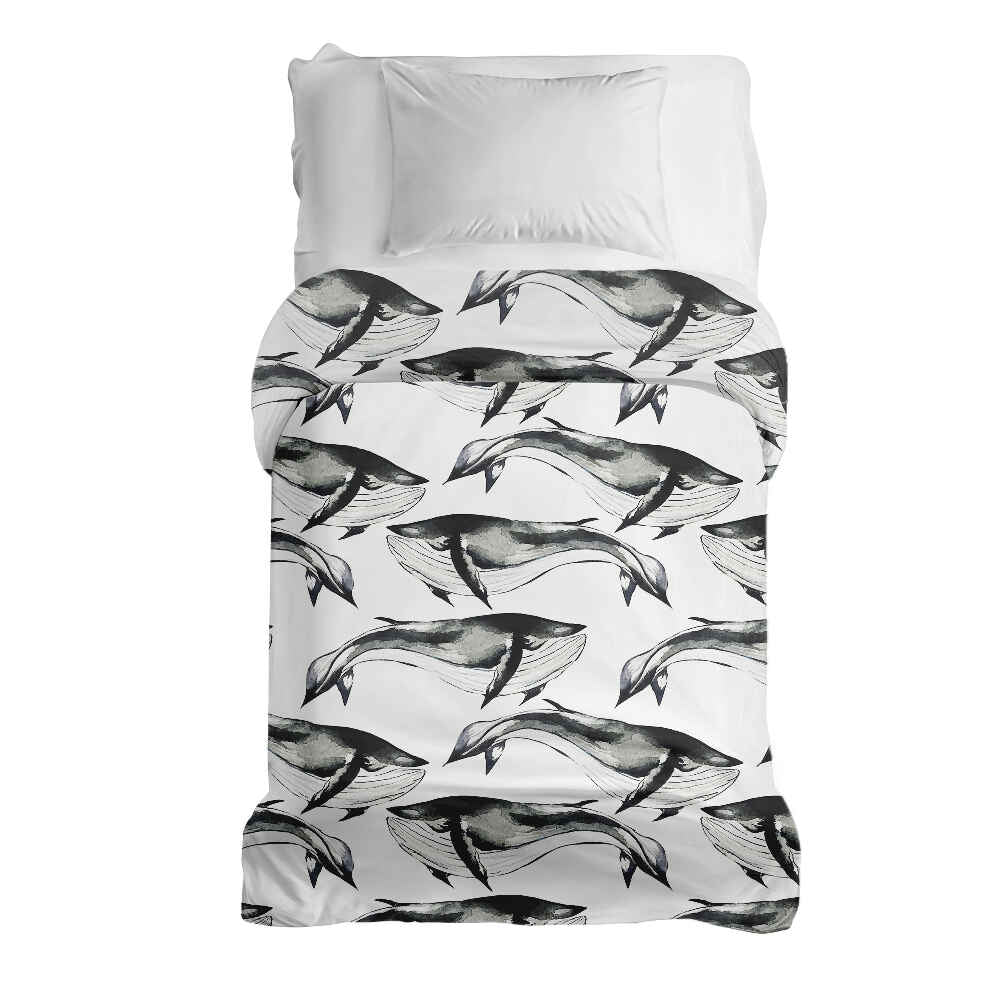 Couverture thérapeutique originale - Housse en coton baleine bleue noire
