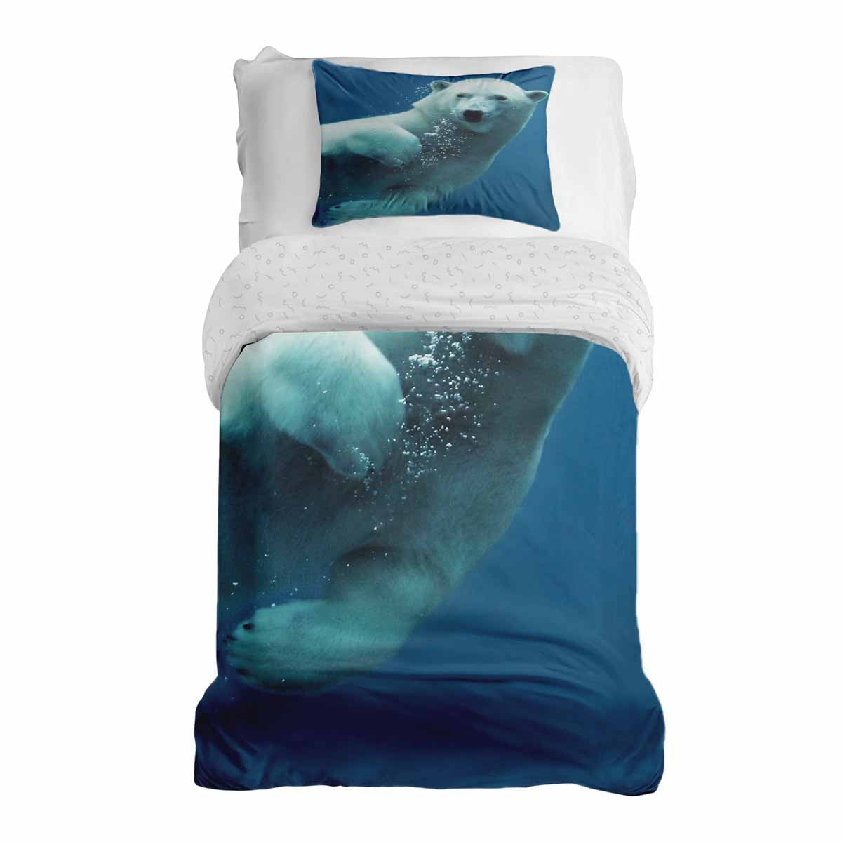 Set de ropa de cama con manta terapéutica azul con oso polar