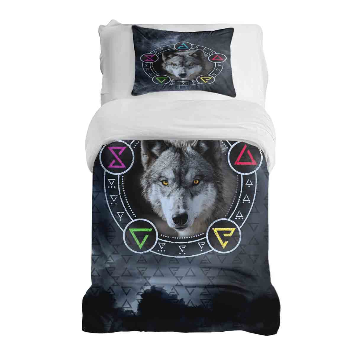 Therapy blankets bedding set gray with wolf