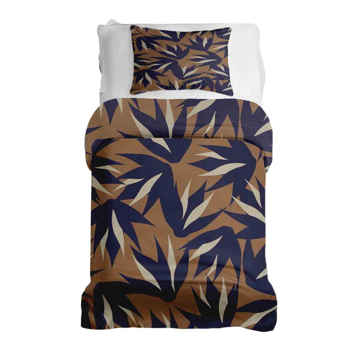 Therapy blankets bedding set brown with blue leaves