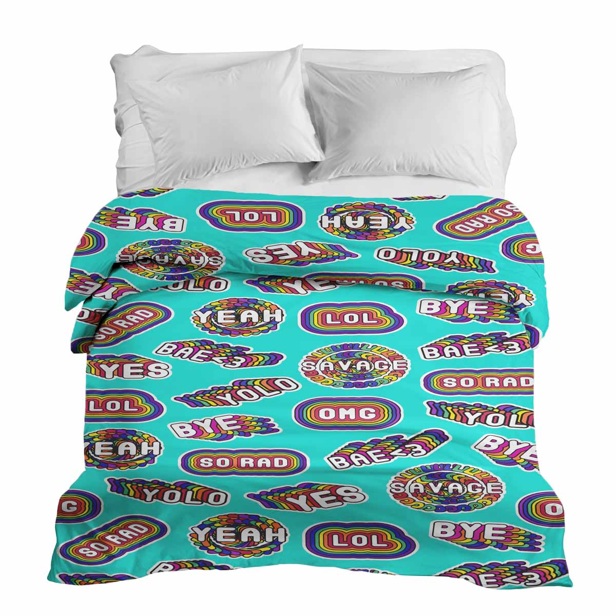 Originele therapiedeken - katoenen hoes turquoise met spreuken