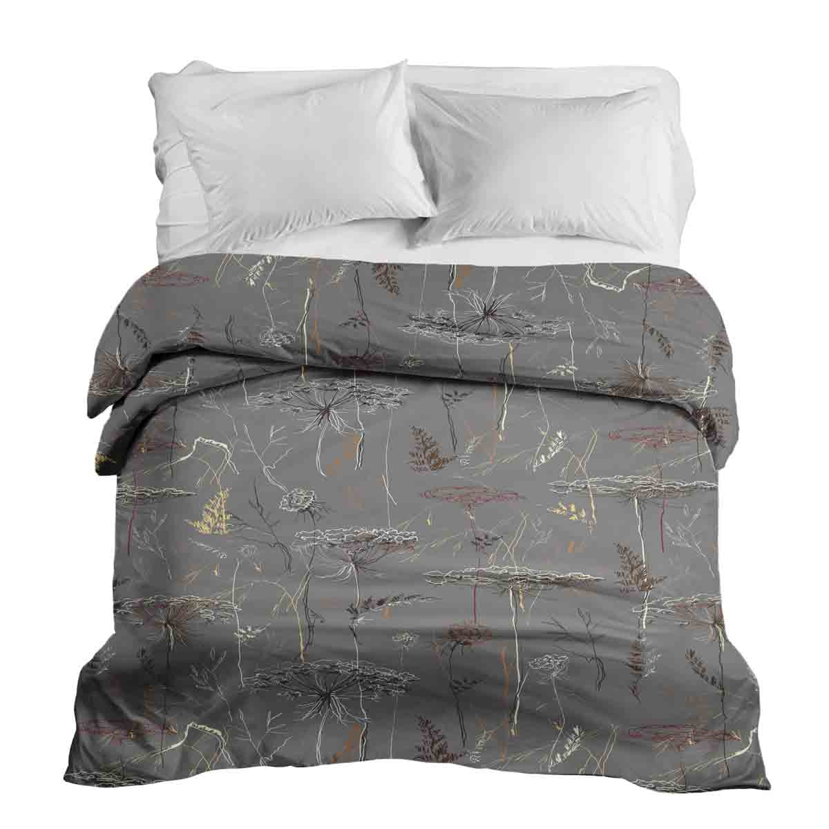 Manta terapéutica original - Funda de algodón gris con plantas doradas