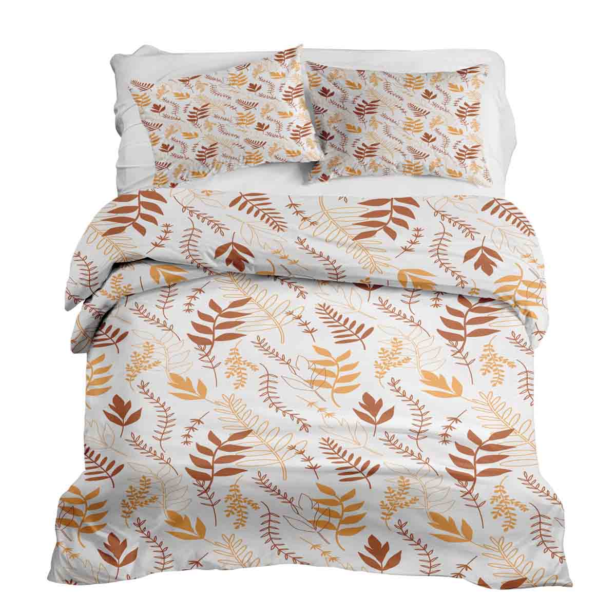 Set de ropa de cama con manta terapéutica blanca con ramas otoñales