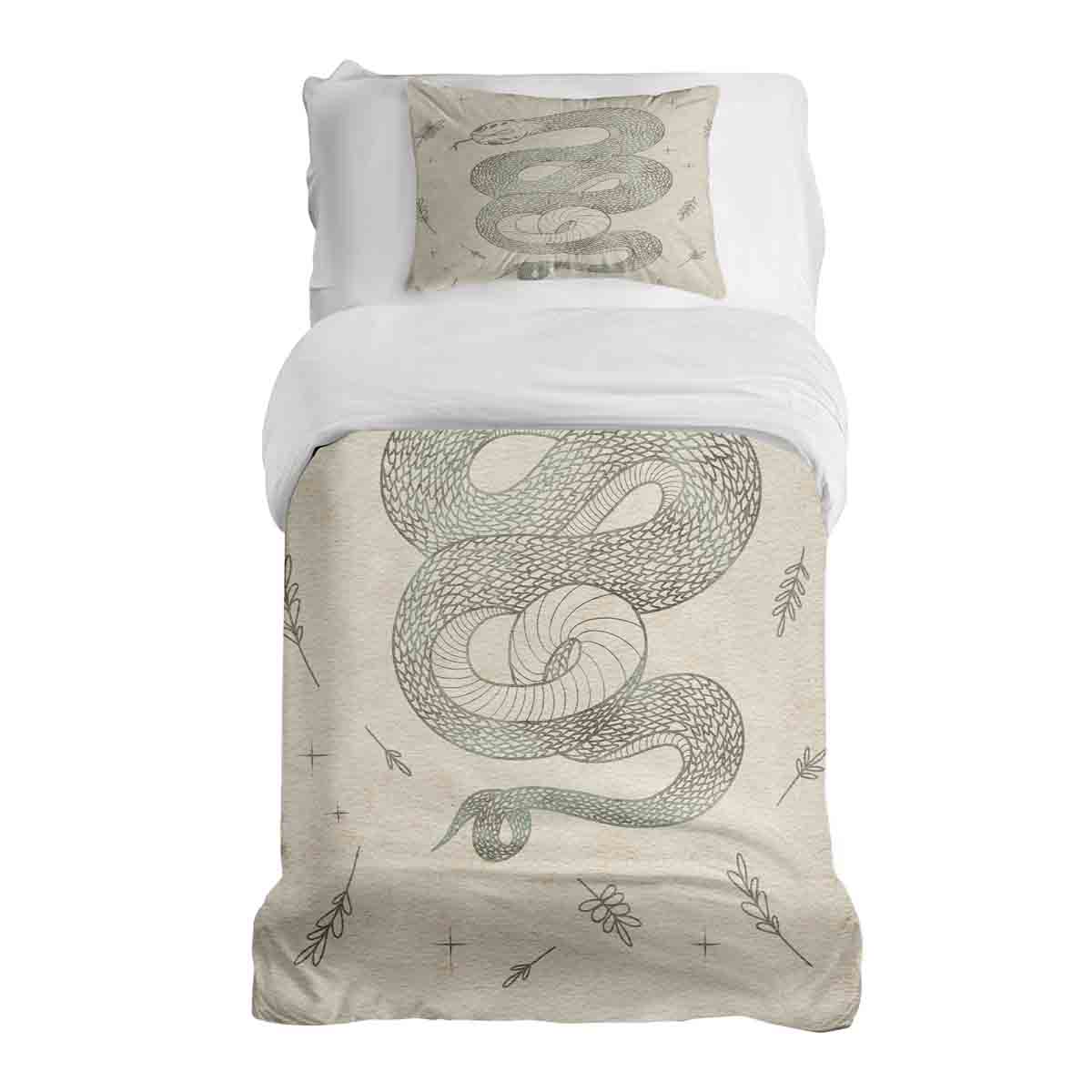 Set di biancheria da letto beige con coperta terapeutica e serpente