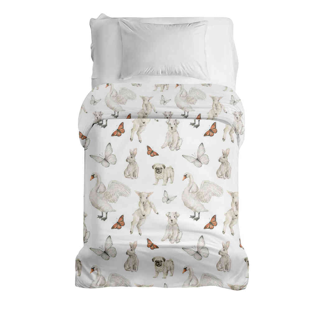 Originele therapiedeken - katoenen hoes wit schattige dieren