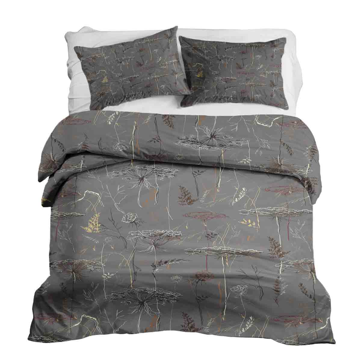 Therapy blankets bedding set gray with golden plants