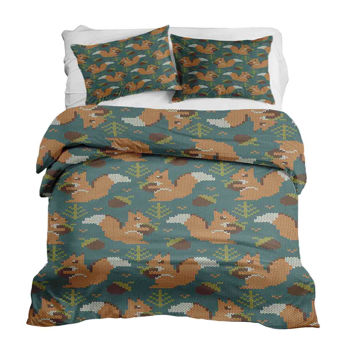 Therapy blankets bedding set green with squirrel