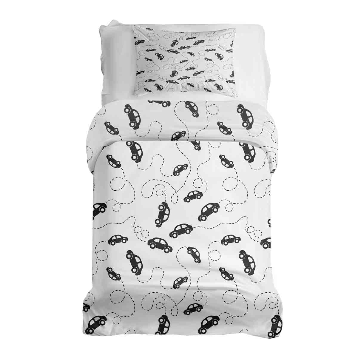 Juego de ropa de cama con mantas terapéuticas y autos negros