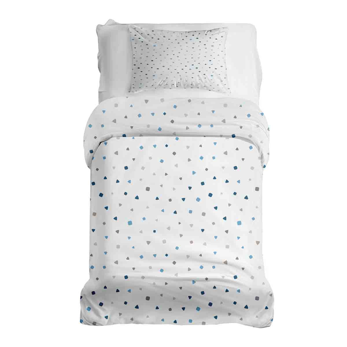 Therapy blankets bedding set white with small blue shapes