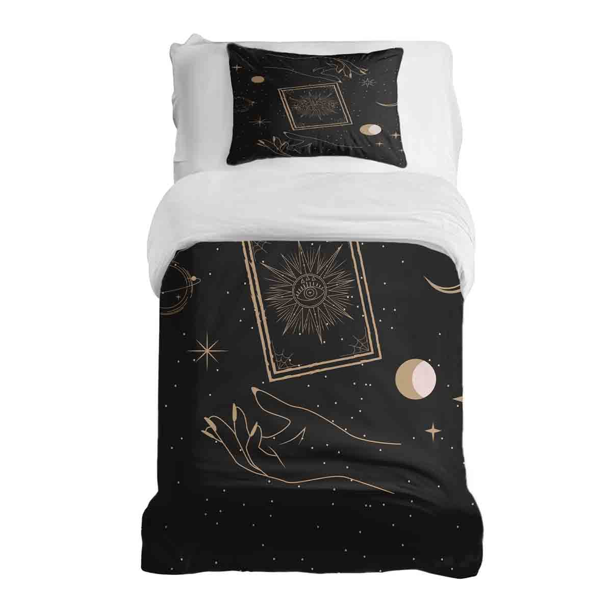 Set di biancheria da letto con coperta terapeutica nera con sole, luna e stelle