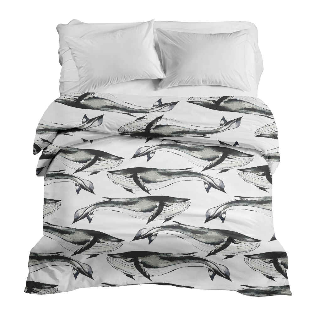 Originele therapiedeken - katoenen hoes zwarte blauwe vinvis