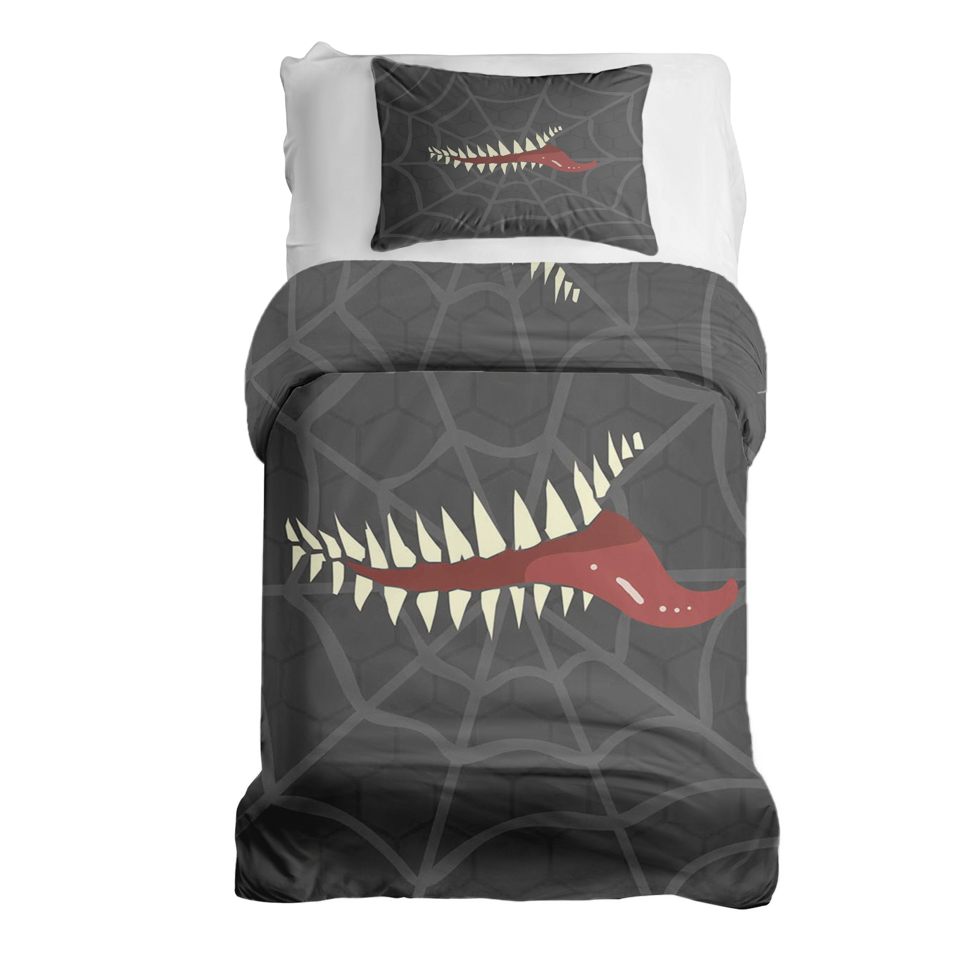 Set de ropa de cama con manta terapéutica gris con telaraña