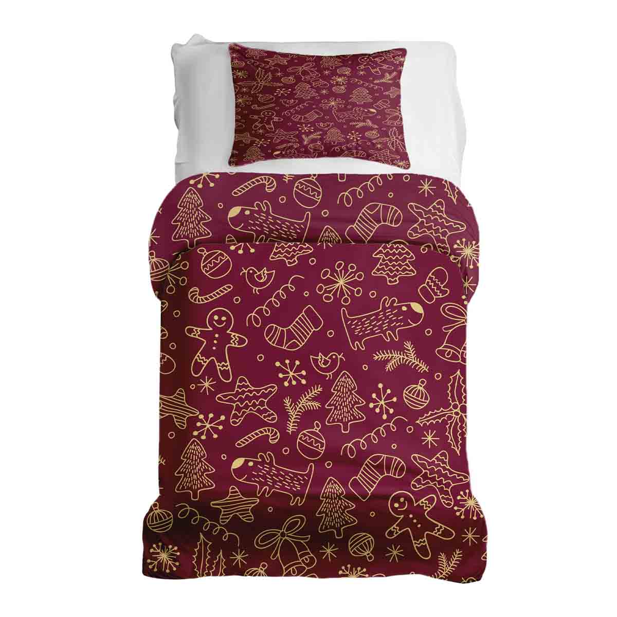 Juego de ropa de cama con manta terapéutica roja con divertidos motivos navideños