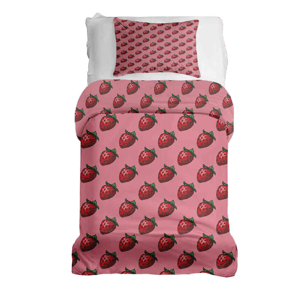 Set de ropa de cama con manta terapéutica rosa con fresas