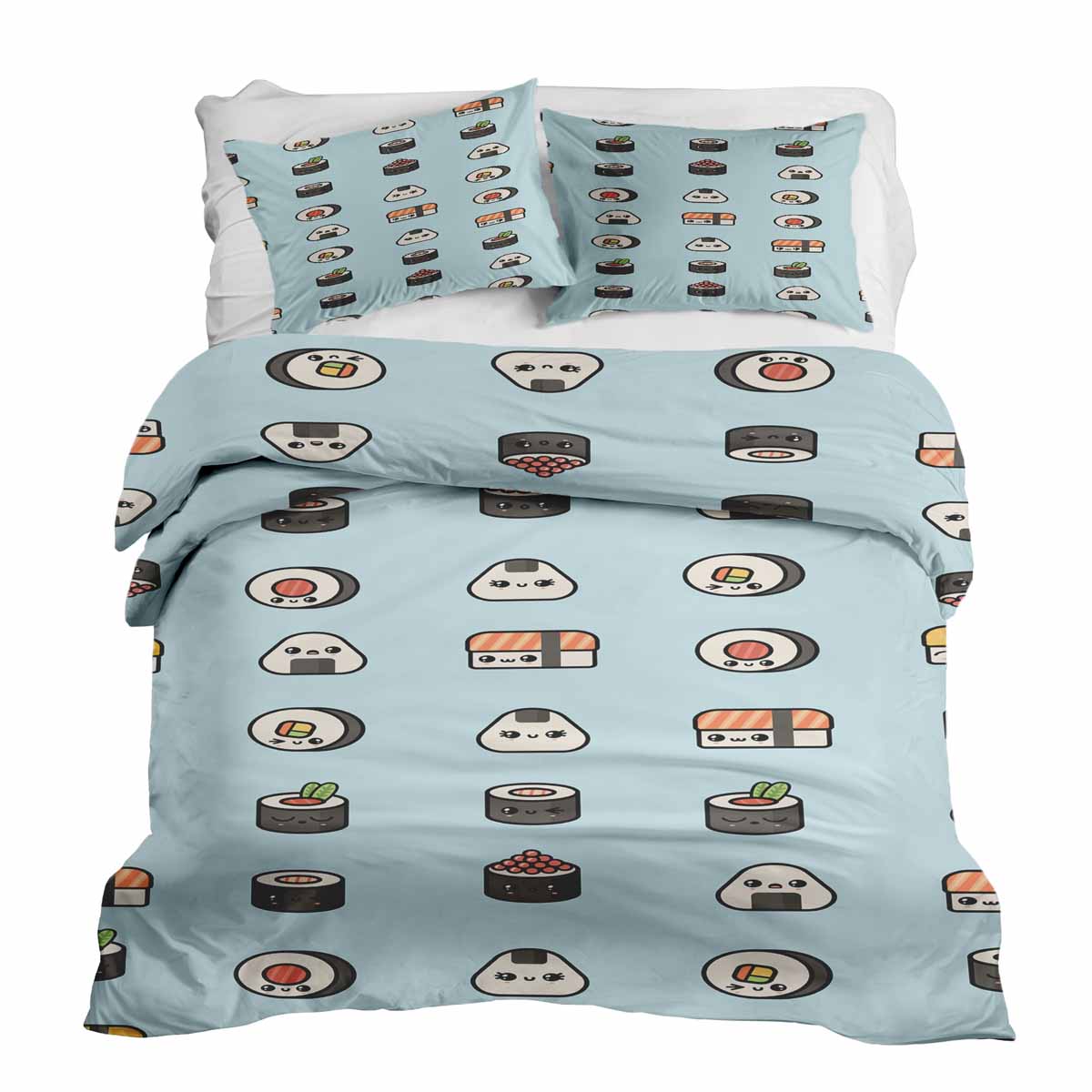 Therapy blankets bedding set light blue with sushi