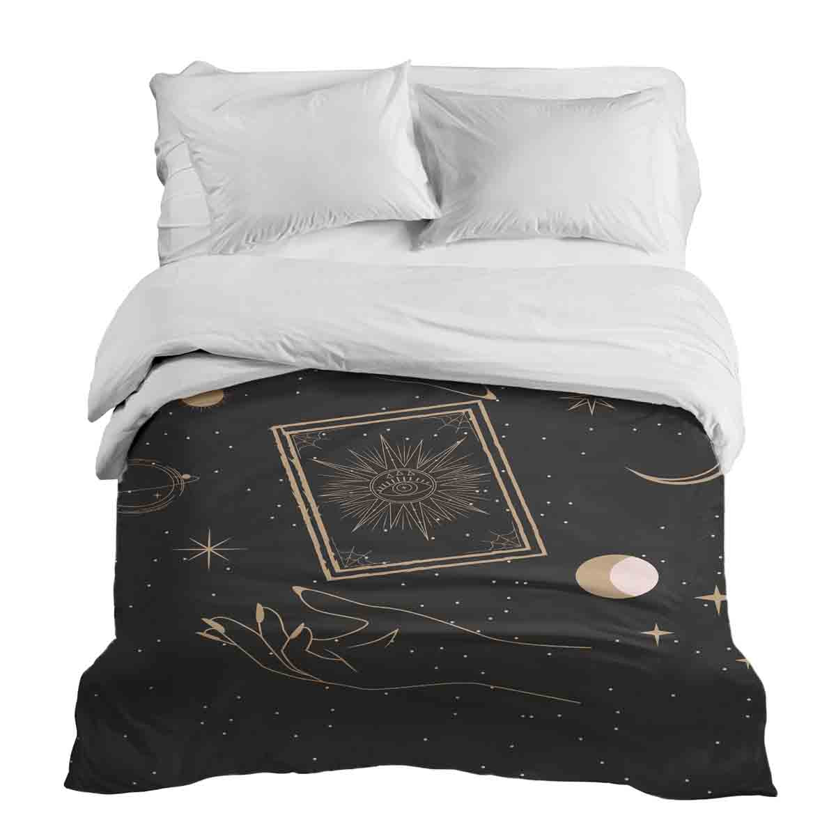 Manta terapéutica original - Funda de algodón negra con sol, luna y estrellas