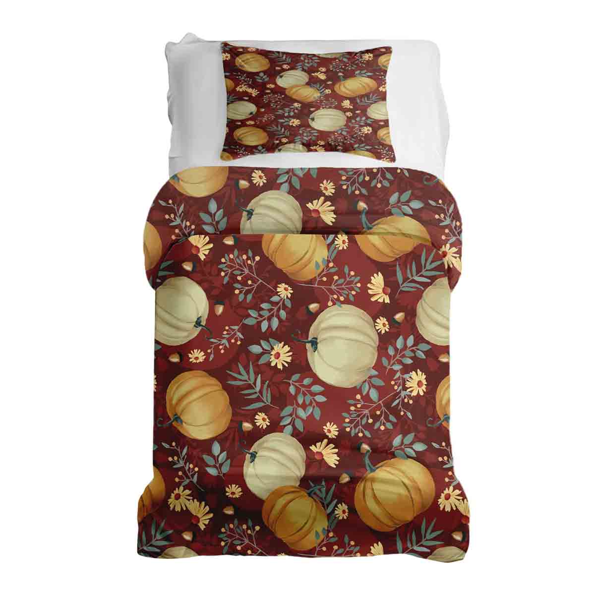 Juego de ropa de cama con manta terapéutica rojo con calabazas