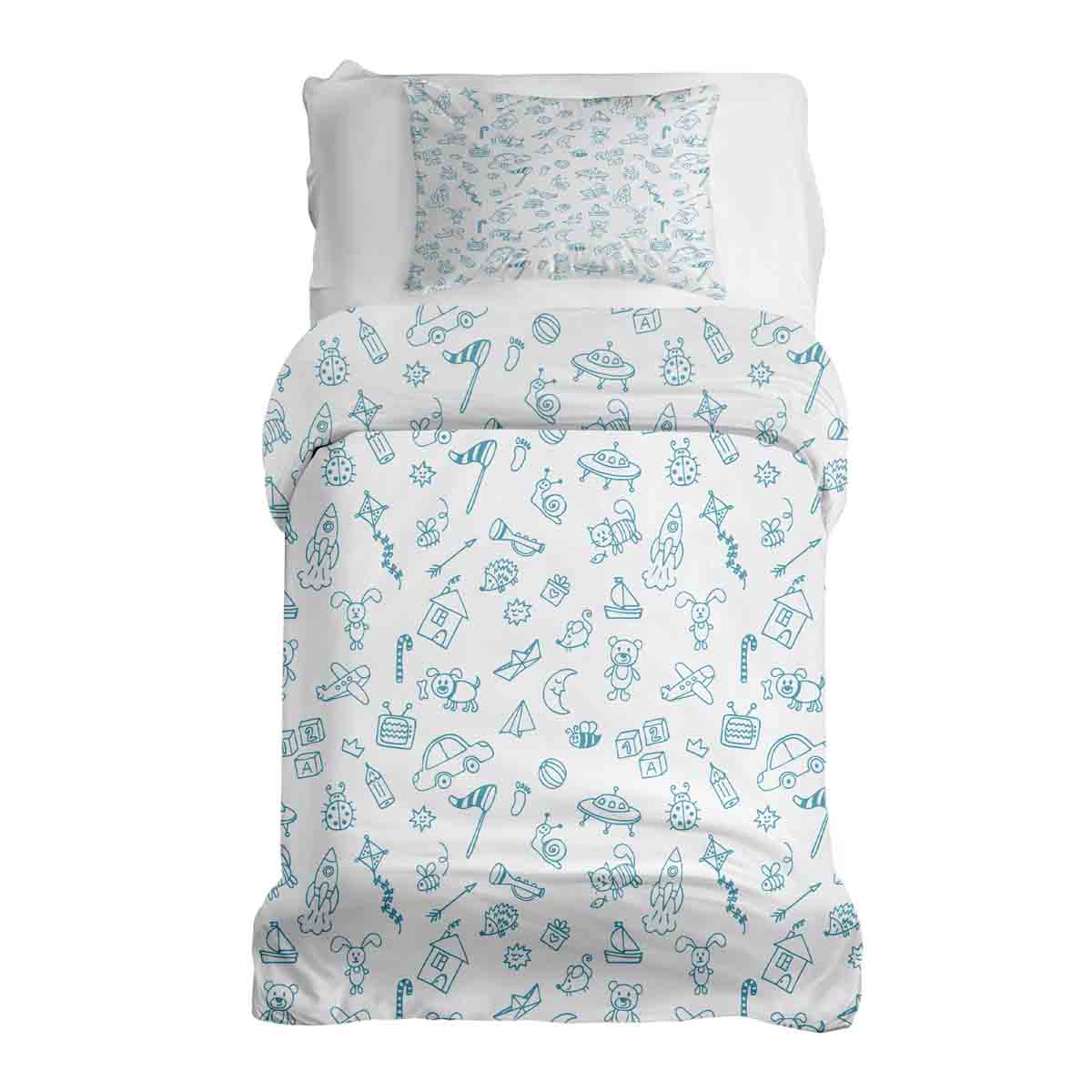 Juego de ropa de cama para terapia con mantas blancas y juguetes