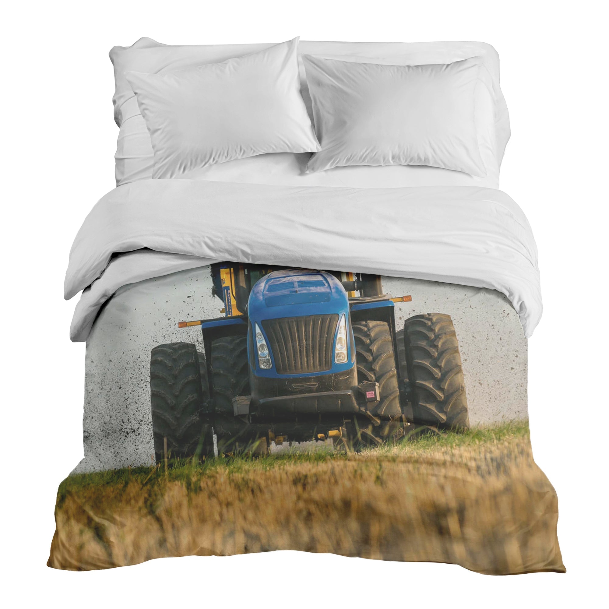Originele therapiedeken - katoenen hoes tractor in blauw