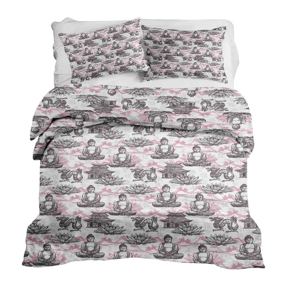 Set di biancheria da letto con coperta terapeutica e Buddha rosa