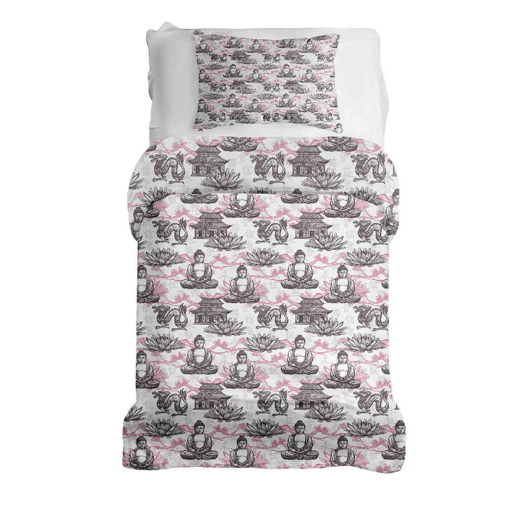 Set di biancheria da letto con coperta terapeutica e Buddha rosa