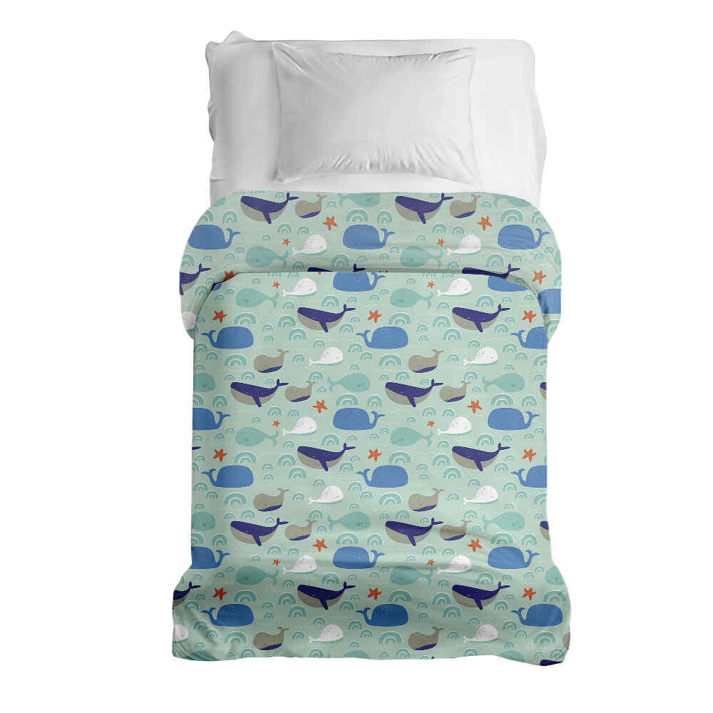 Manta terapéutica original - Funda de algodón verde con ballenas