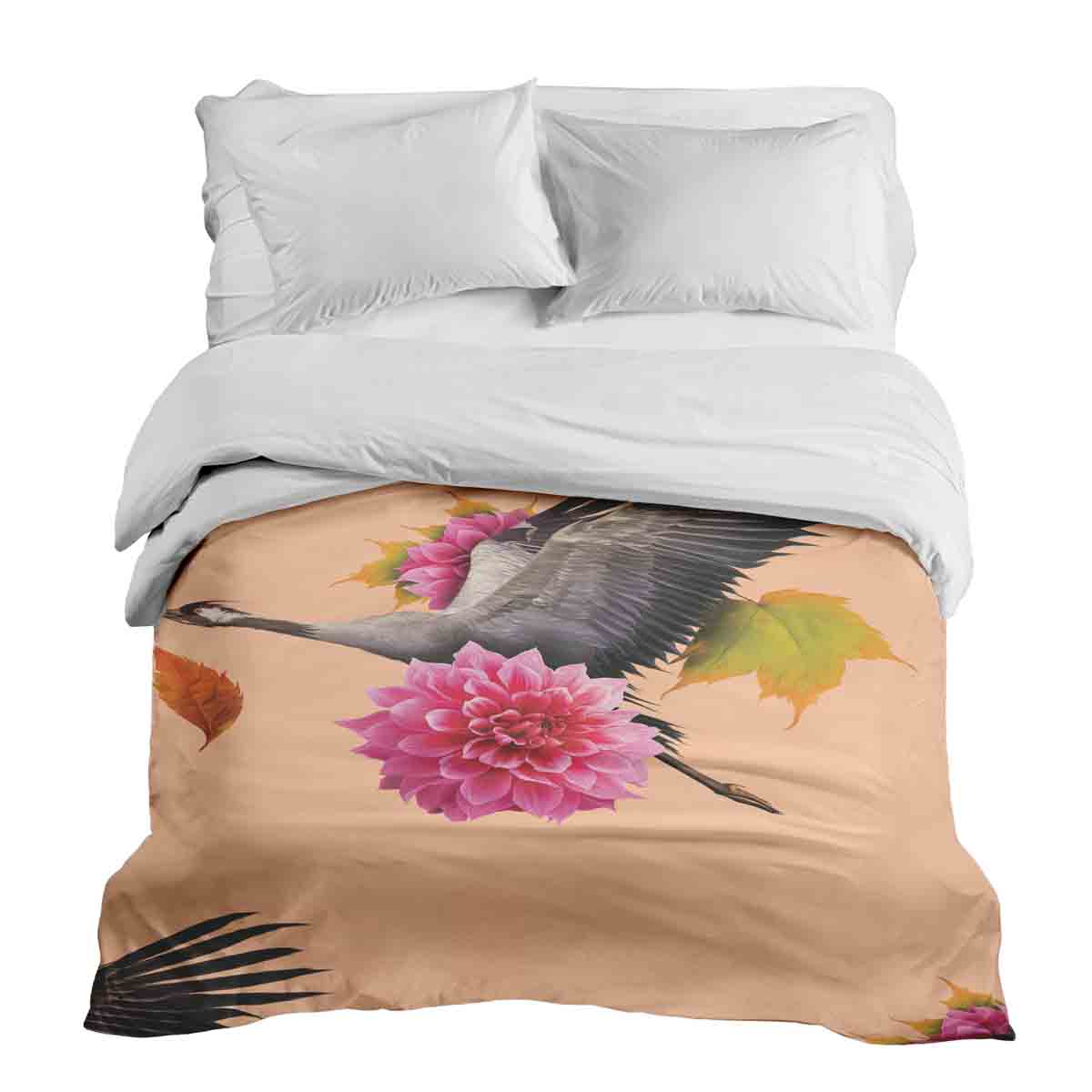 Originele therapiedeken - katoenen hoes oranje met kraanvogel