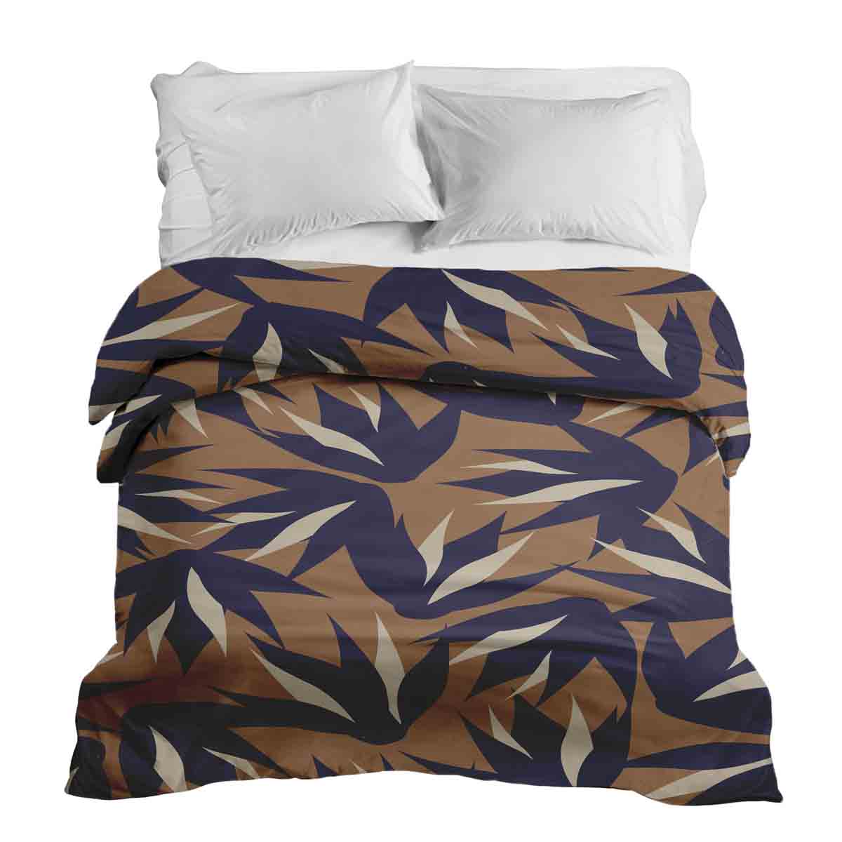 Couverture thérapeutique originale - Housse en coton marron avec feuilles bleues