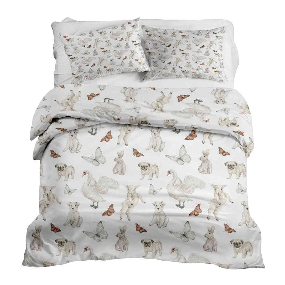 Set di biancheria da letto con coperta terapeutica bianca animali dolci