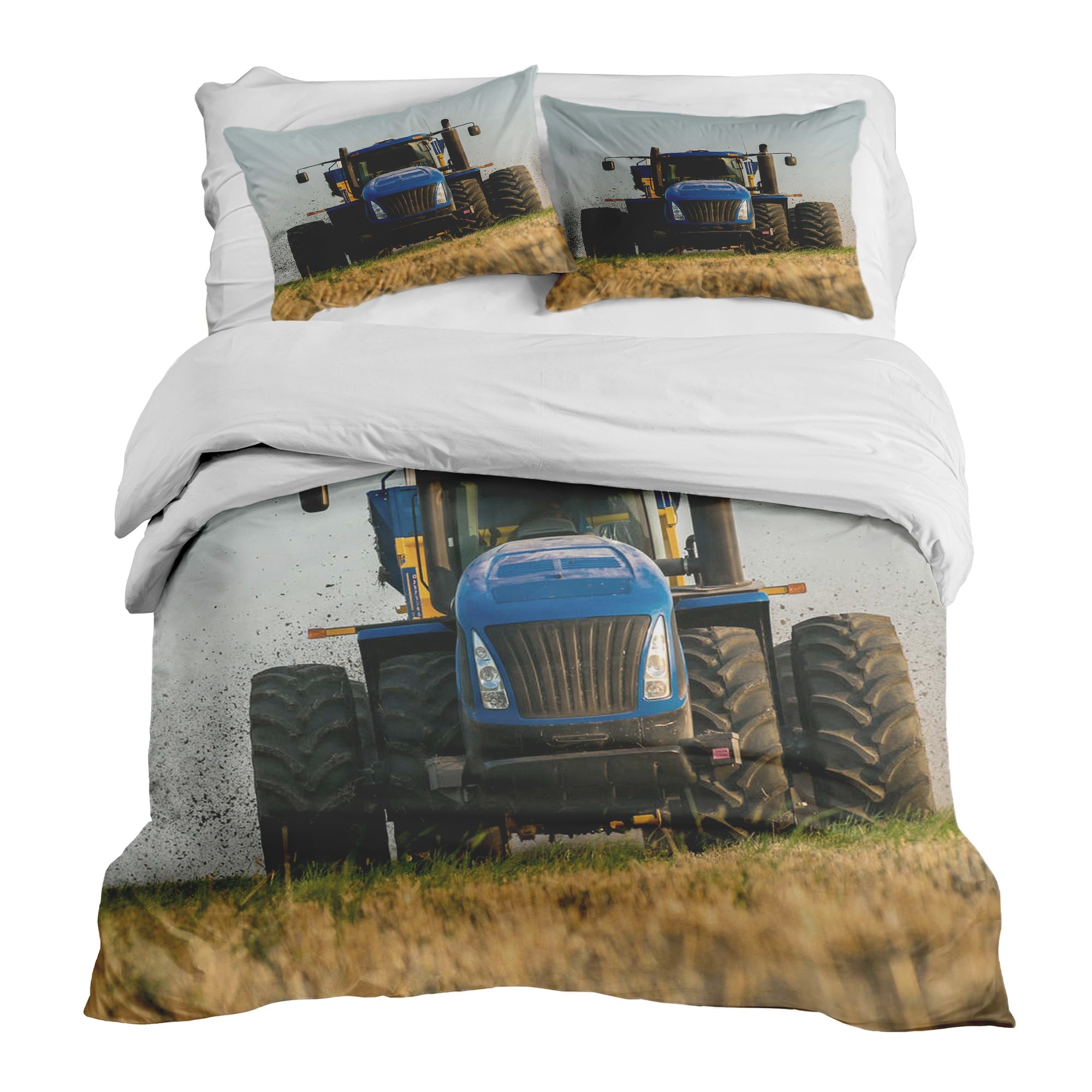 Set de ropa de cama con manta terapéutica tractor en azul