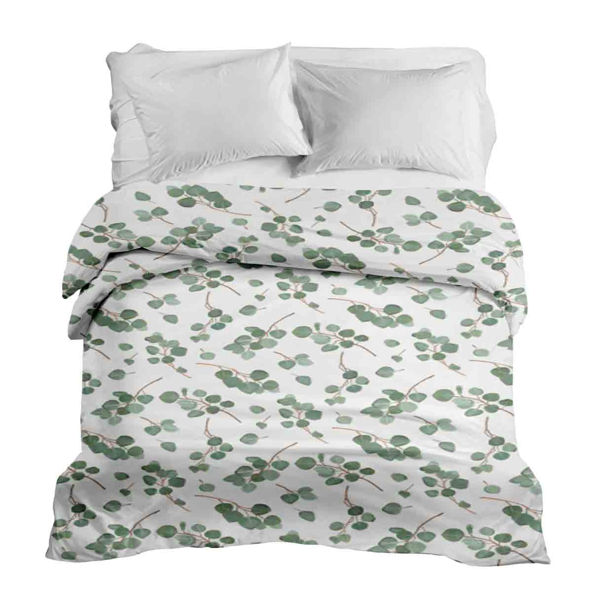 Coperta terapeutica originale - Rivestimento in cotone bianco con rami di eucalipto