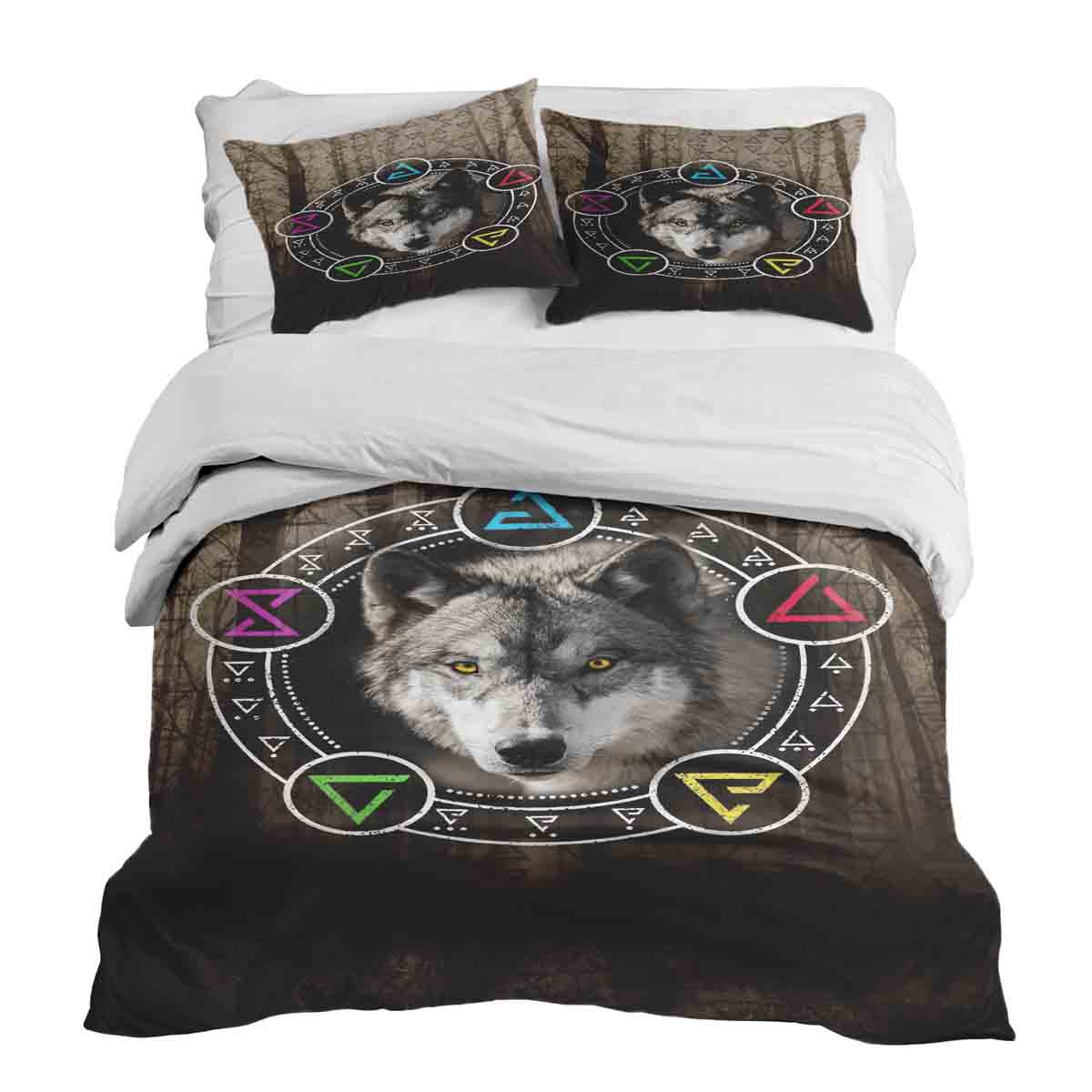 Therapy blankets bedding set brown with wolf