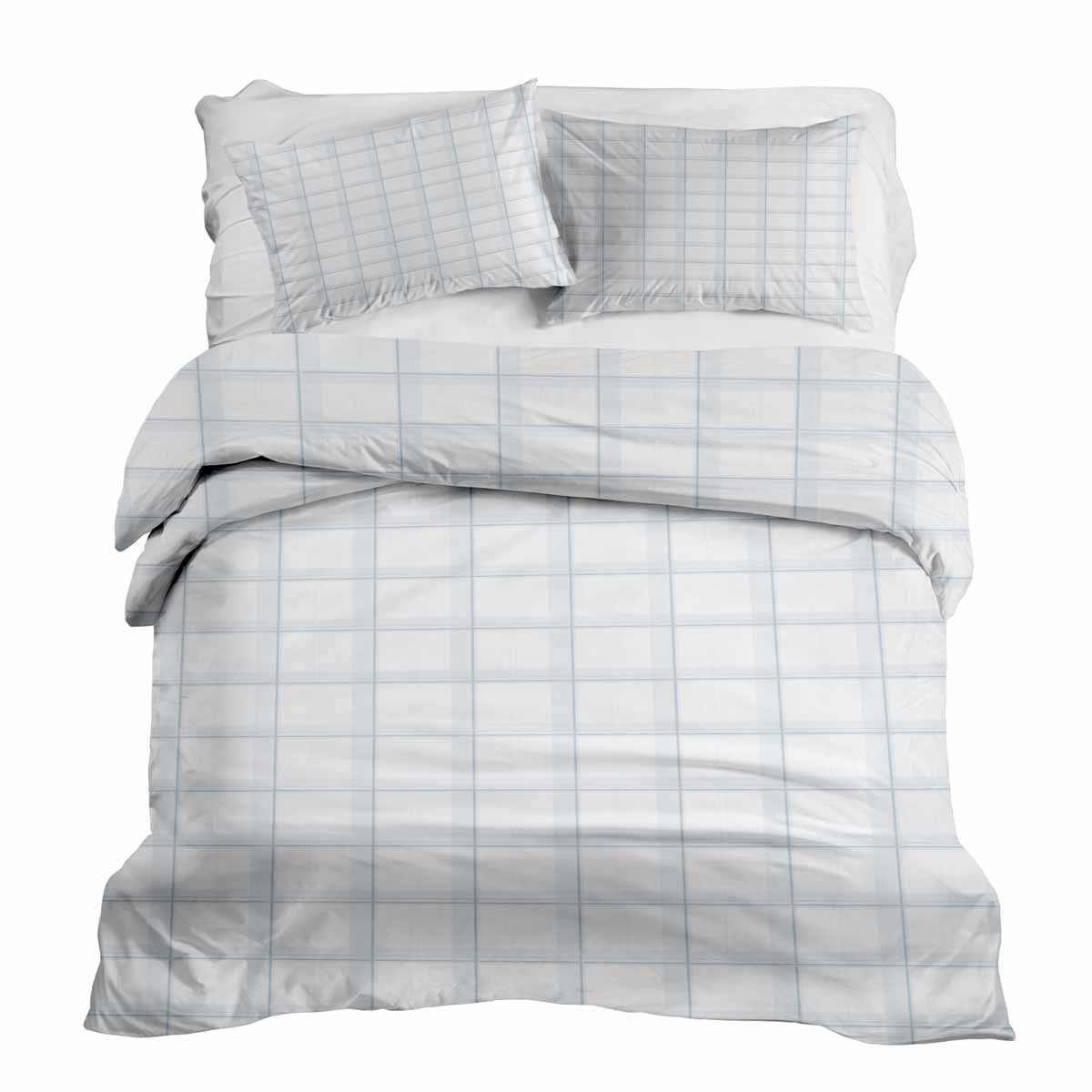Set de ropa de cama con manta terapéutica blanco azul a cuadros