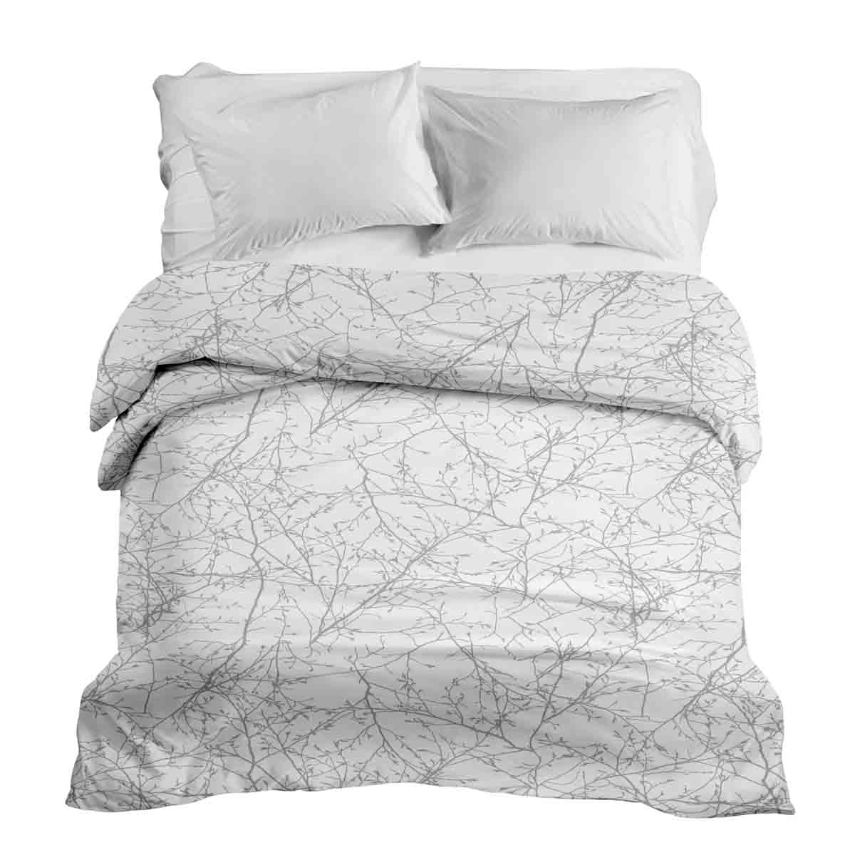 Manta terapéutica original - Funda de algodón blanca con delicadas ramas grises