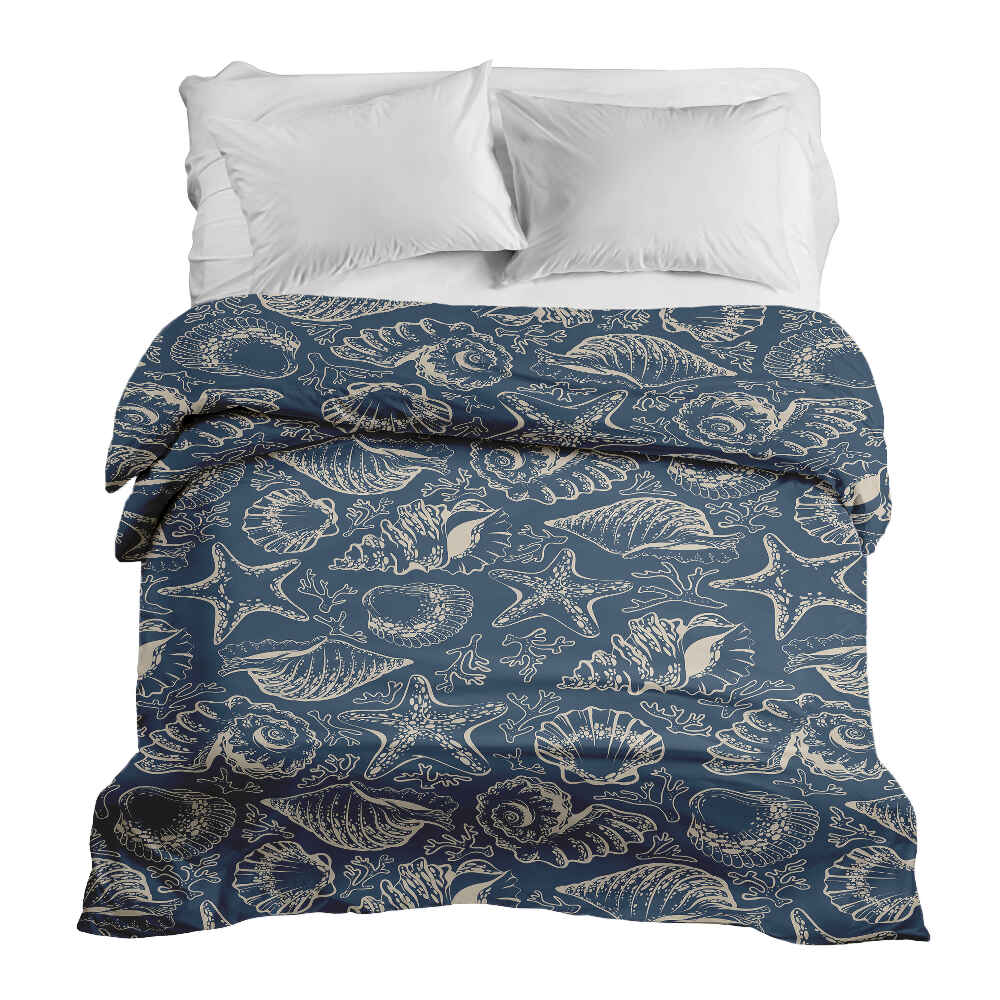 Originele therapiedeken - katoenen hoes blauw met schelpen