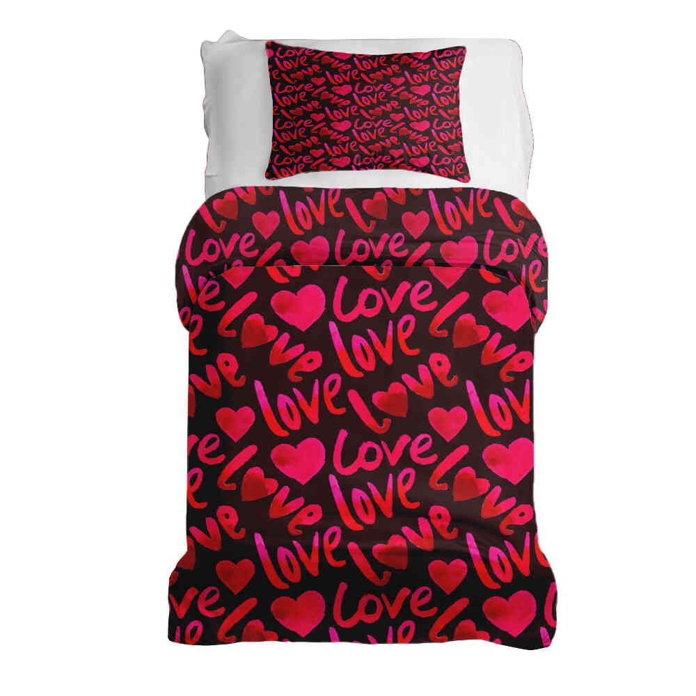 Therapiedekens beddengoed set zwart met opschrift Love