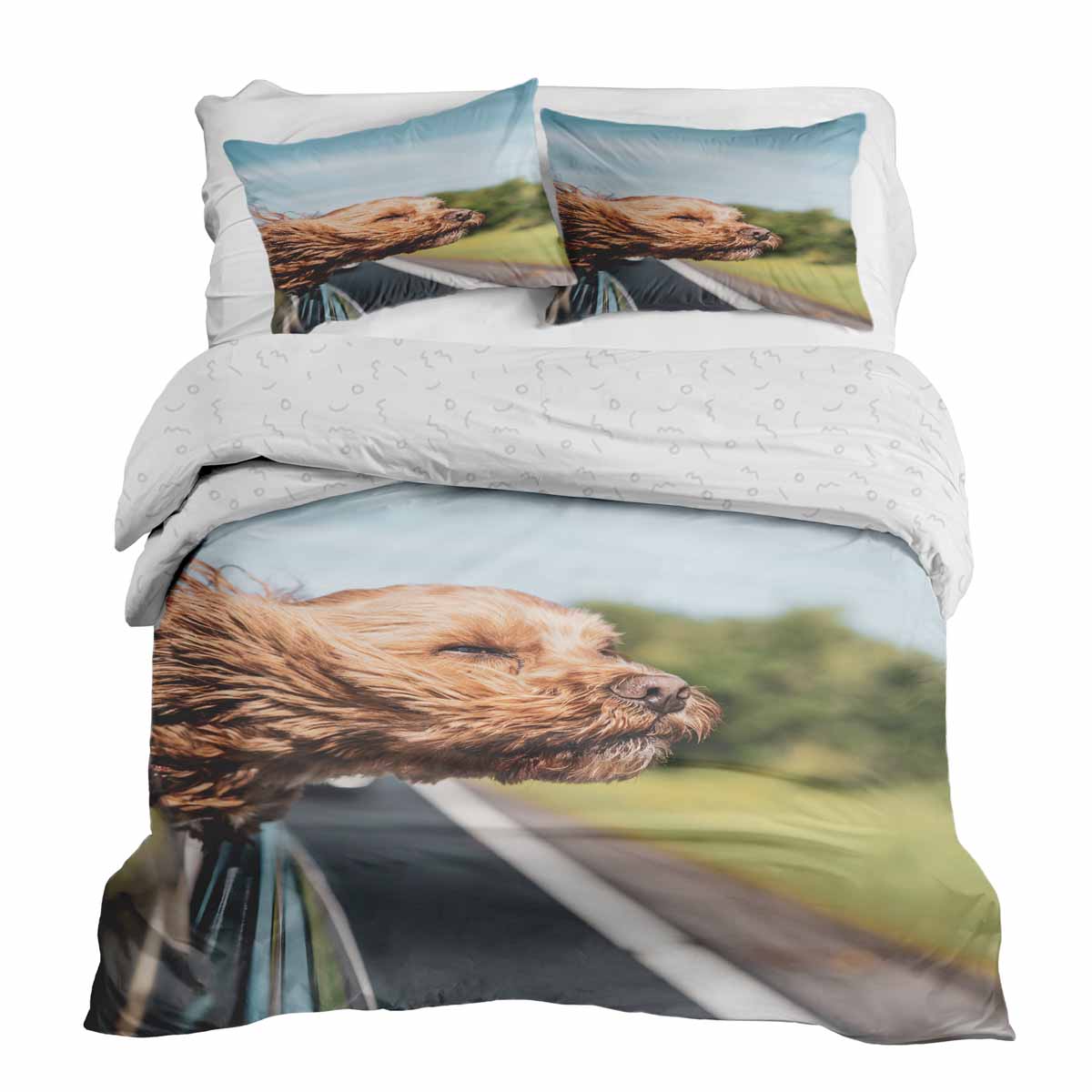 Therapiedekens beddengoedset met hond in de auto