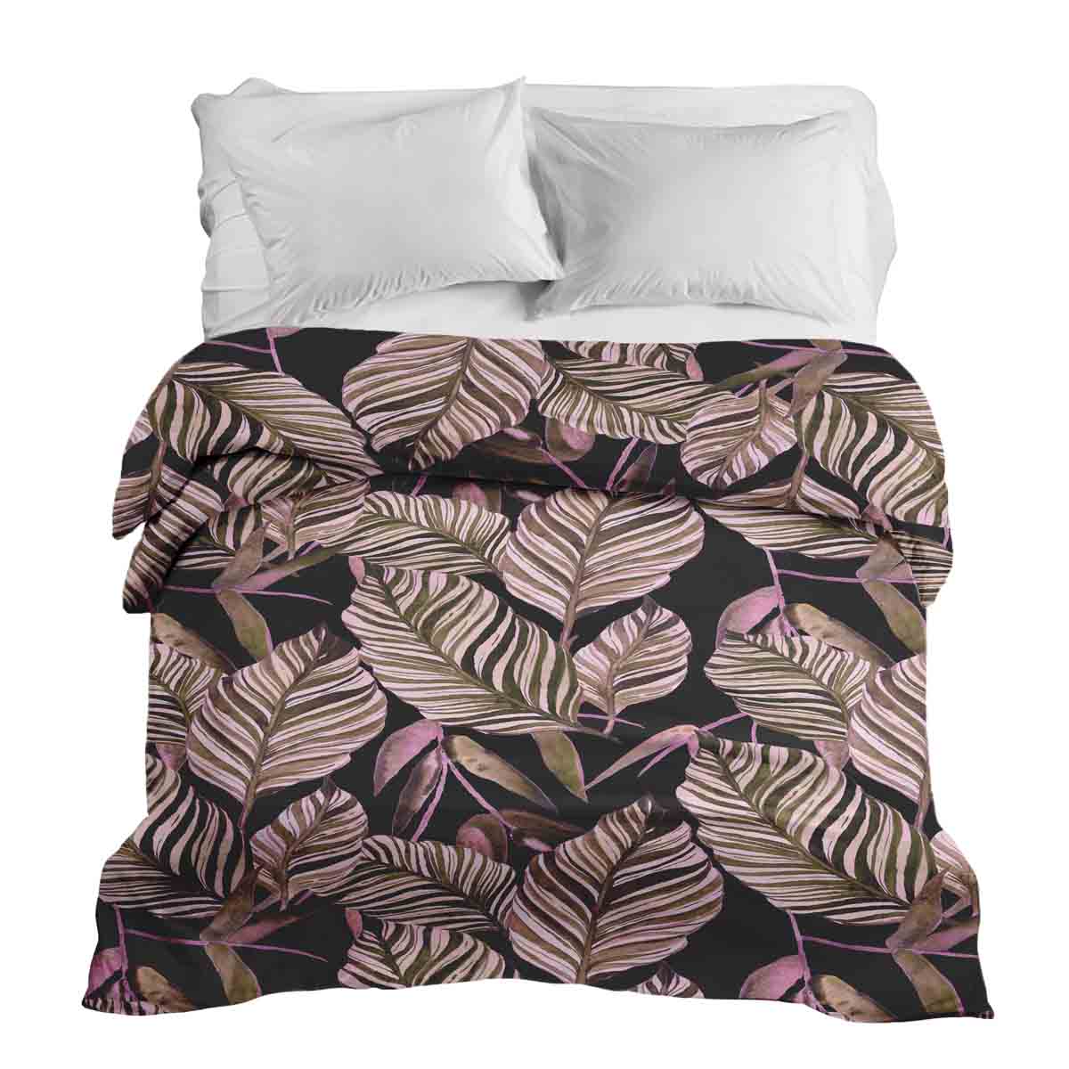 Couverture thérapeutique originale - Housse en coton noire avec feuilles violettes