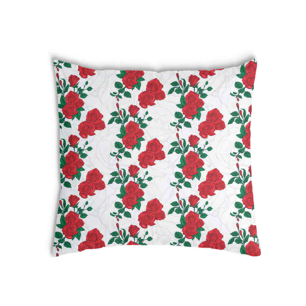 Almohada de salud blanca con arbusto de rosas