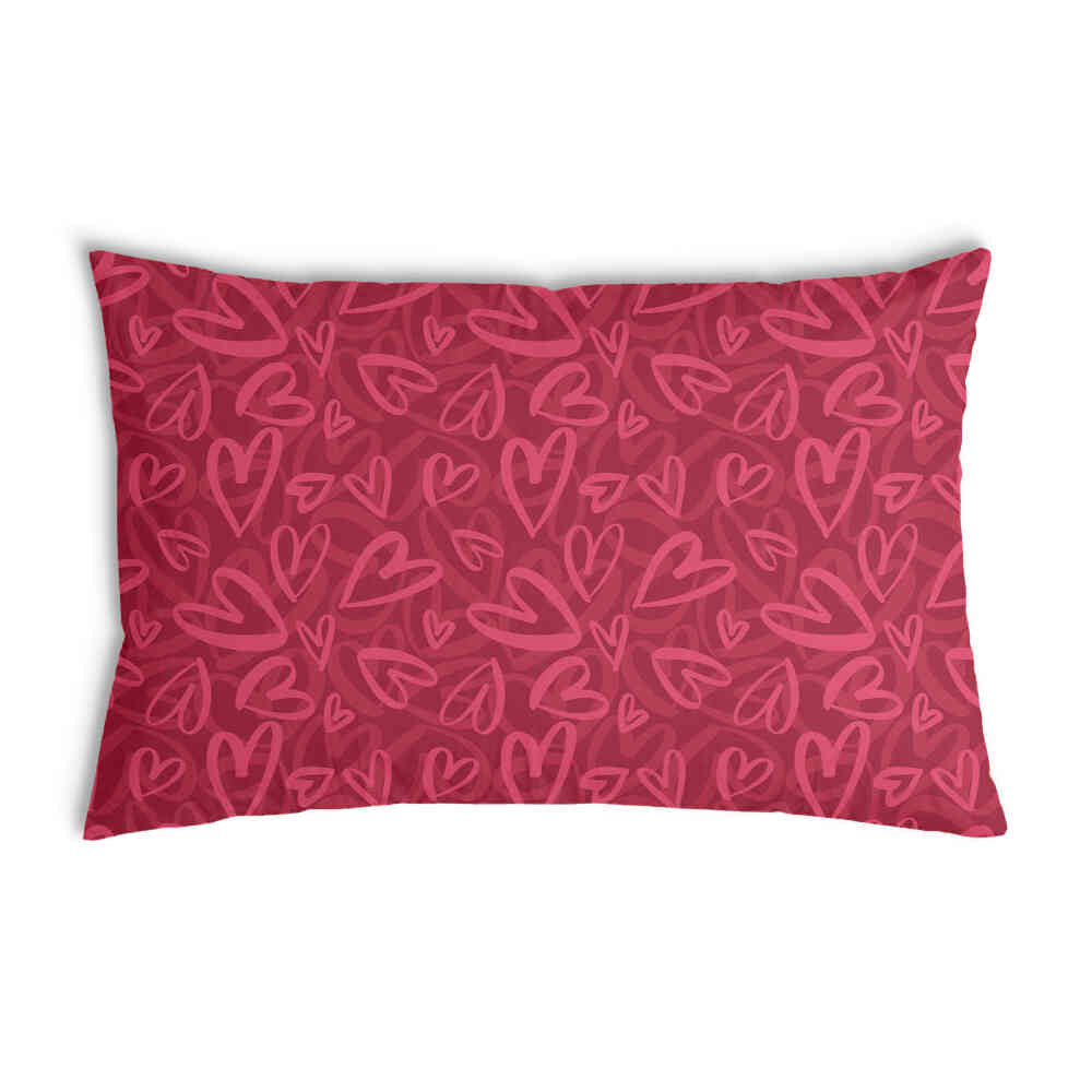 Almohada de salud roja con motivo de corazón rosa