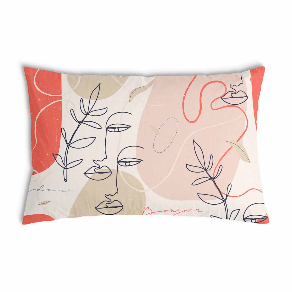 Almohada de salud beige con rostro abstracto