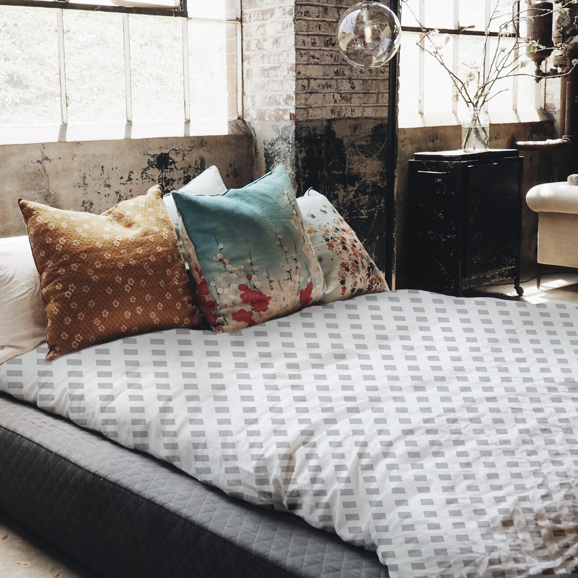 Therapiedekens beddengoed set wit met delicate ruiten