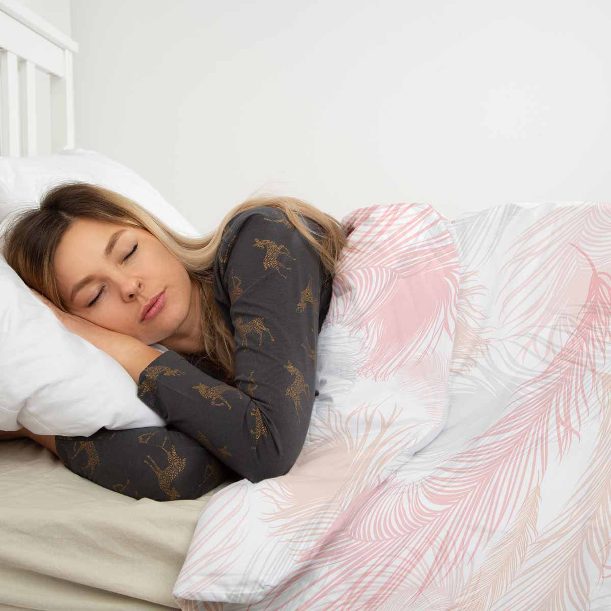 Originele therapiedeken - katoenen hoes wit met roze veren