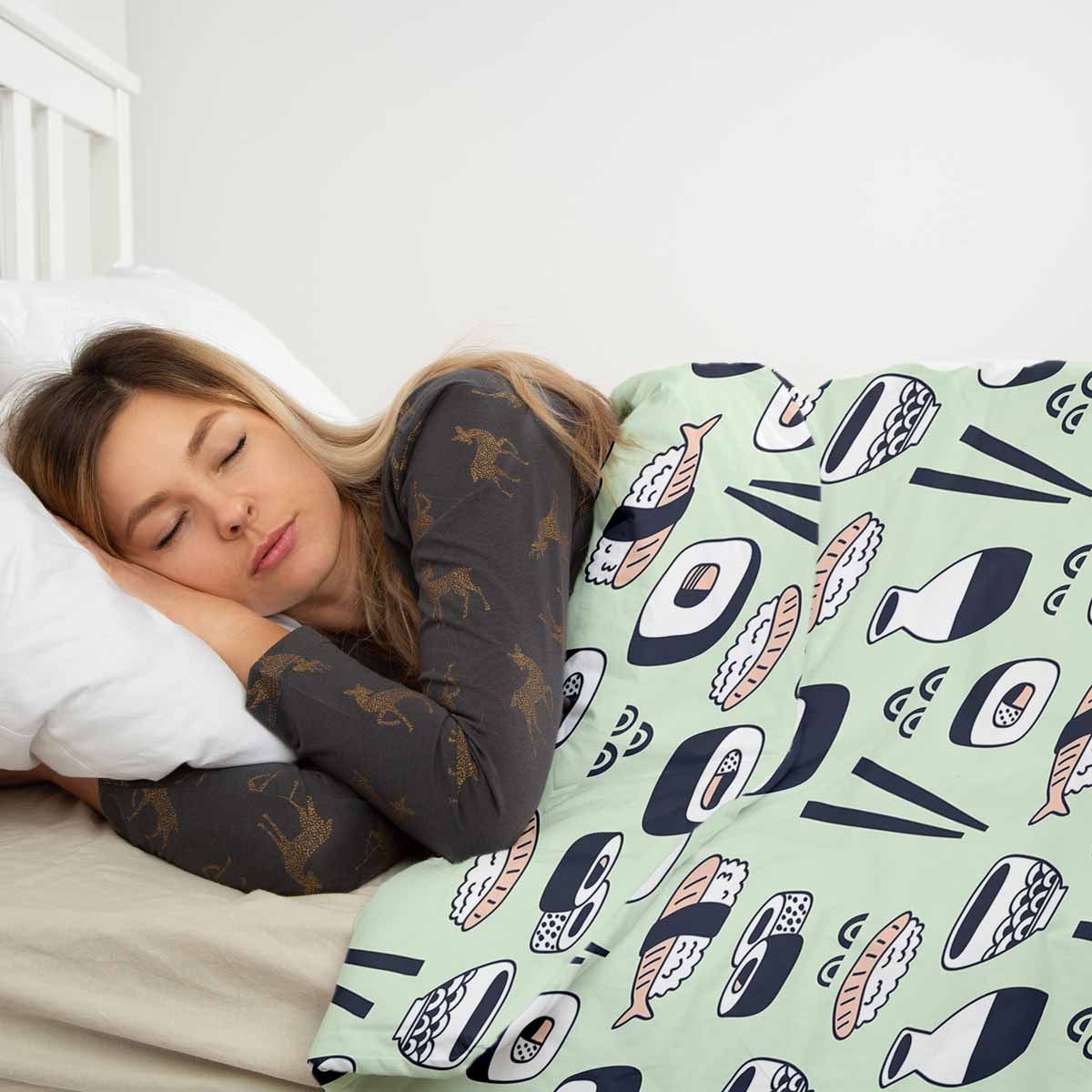 Therapiedekens beddengoed set lichtgroen met sushi